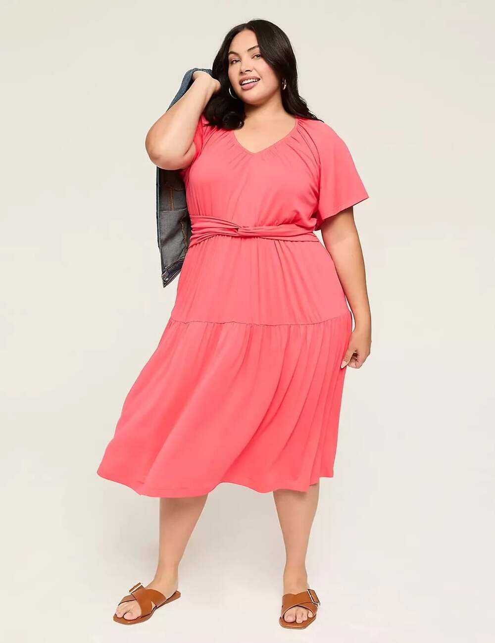 Lane Bryant Size 22/24 Paradise Pink Raglan Flutter-Sleeve Twist-Waist Dress NWT